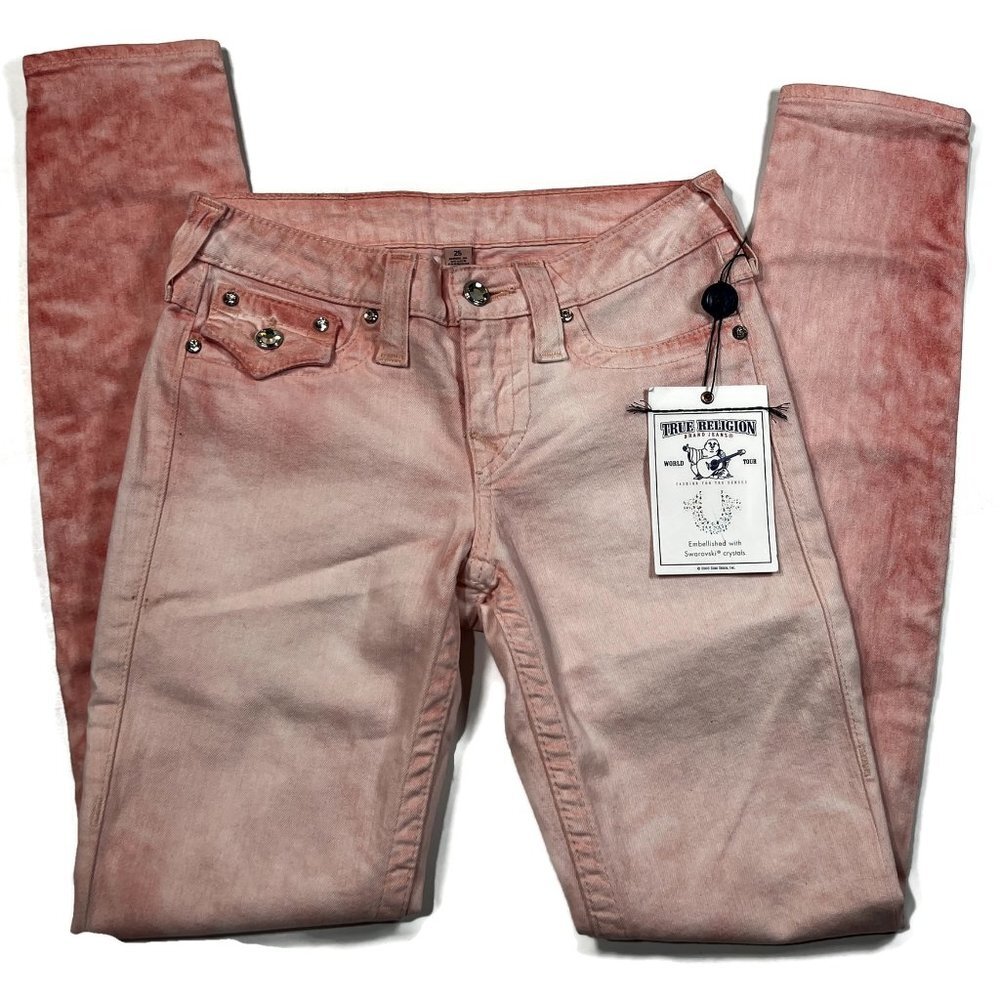 True Religion Pink Jeans‎ Leggings Womens 25 Swarovski Crystals Flaps New NWT
